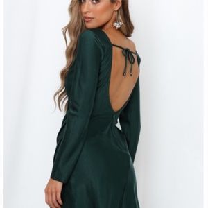 Backless Satin Forest Green Dress